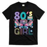 Vibrant 80's Girl Retro Roller Skates Throwback Vibe T-Shirt - Black