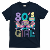 Vibrant 80's Girl Retro Roller Skates Throwback Vibe T-Shirt - Navy Blue