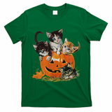 Vintage 90s Cat Pumpkin Halloween Retro Floral Spooky Season Gift T-Shirt - Irish Green