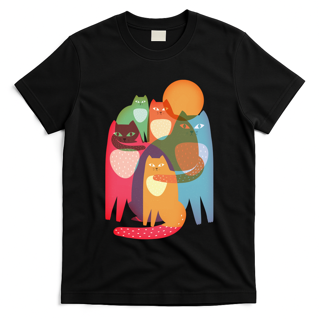 Vintage Abstract Boho Cat Pattern T-Shirt