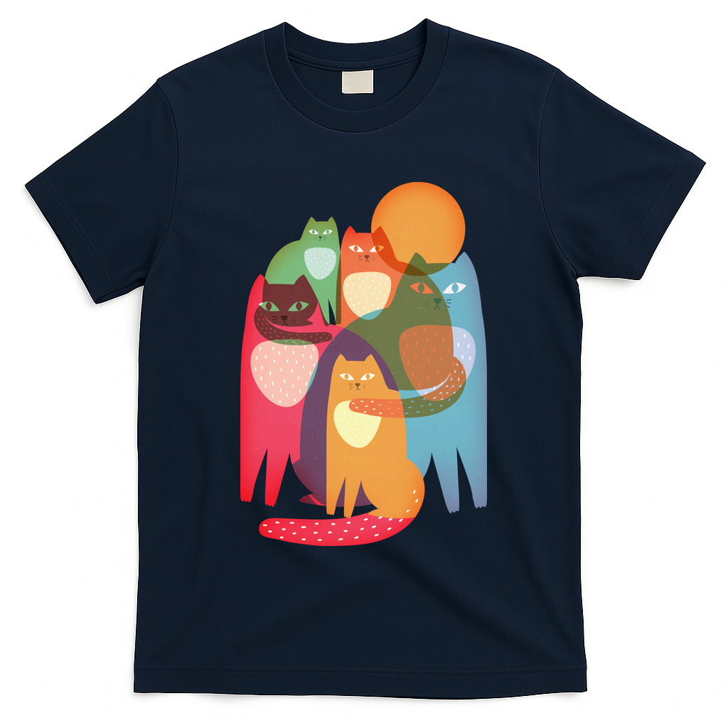 Vintage Abstract Boho Cat Pattern T-Shirt