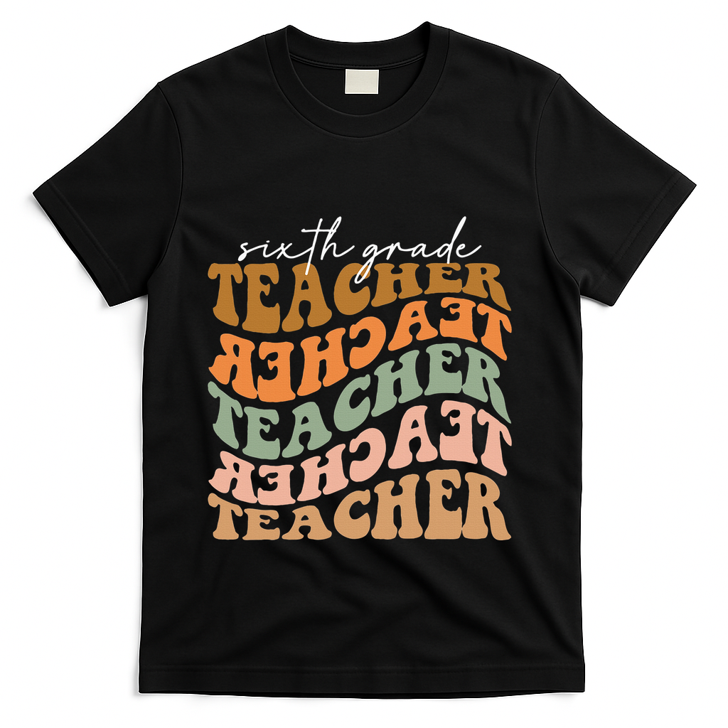 Vintage Autumn Foliage Appreciation for 6th Grade Educators T-Shirt - Black