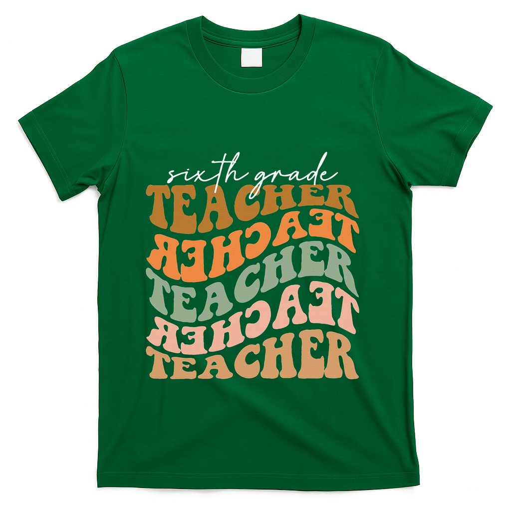 Vintage Autumn Foliage Appreciation for 6th Grade Educators T-Shirt - Green