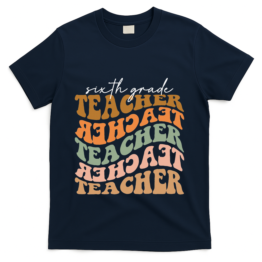 Vintage Autumn Foliage Appreciation for 6th Grade Educators T-Shirt - Navy