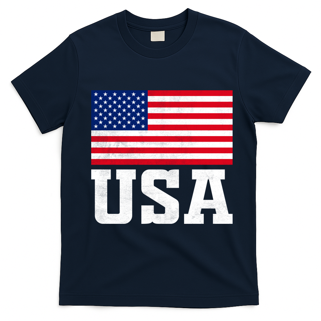 Vintage American Flag Graphic Patriotic Celebrations T-Shirt - Navy Blue