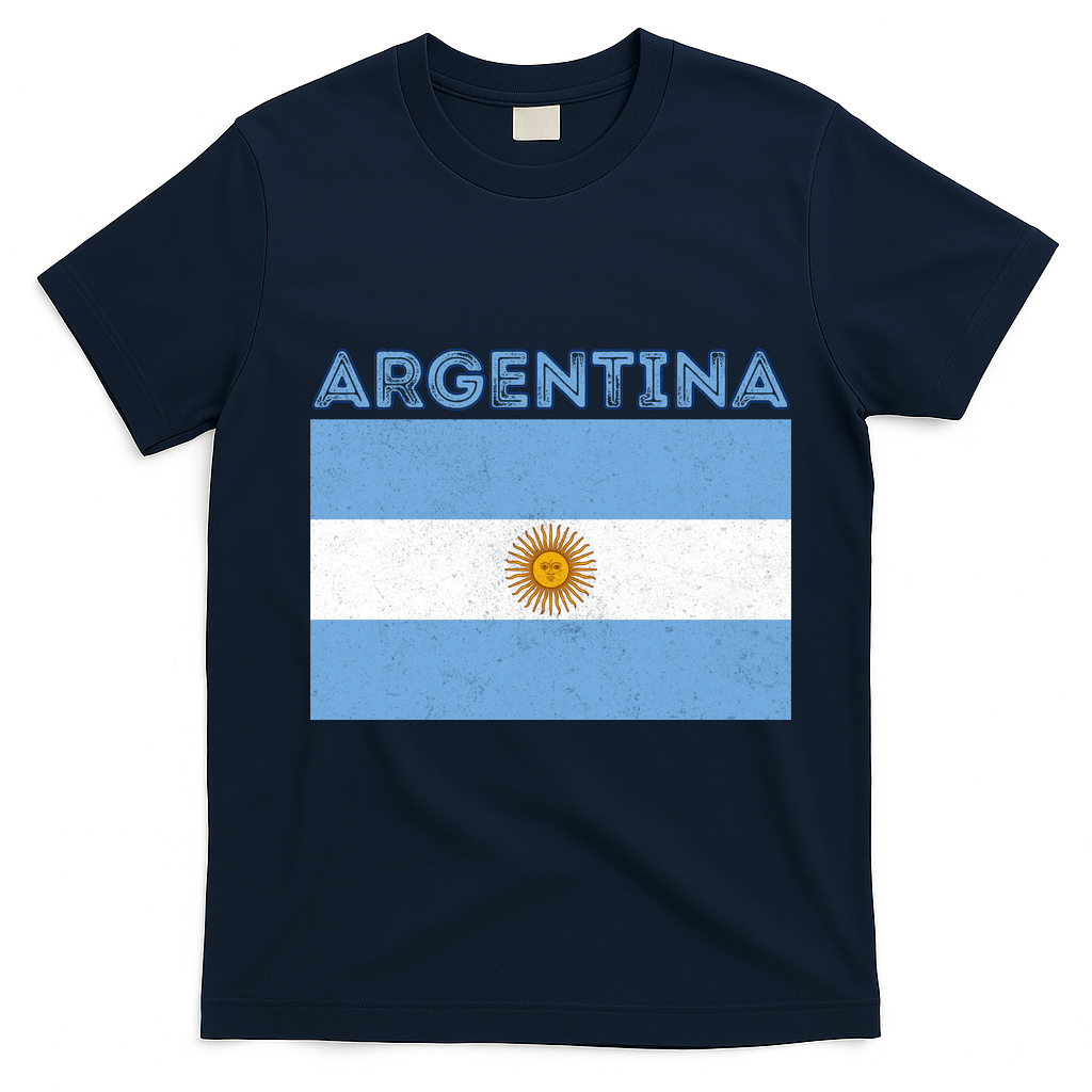 Vintage Argentina Sun Flag T-Shirt - Navy Blue
