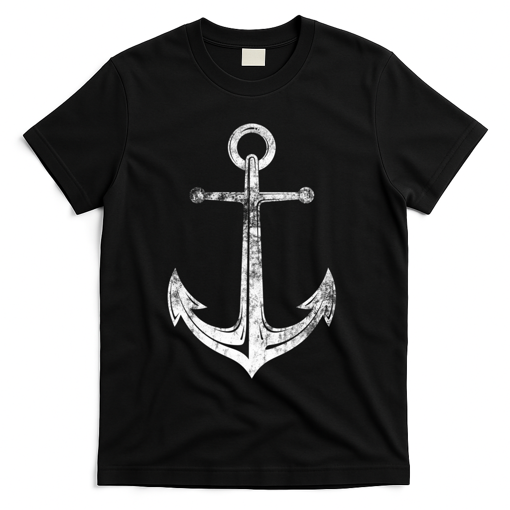 Vintage Anchor Summer Sailing Design T-Shirt - Black