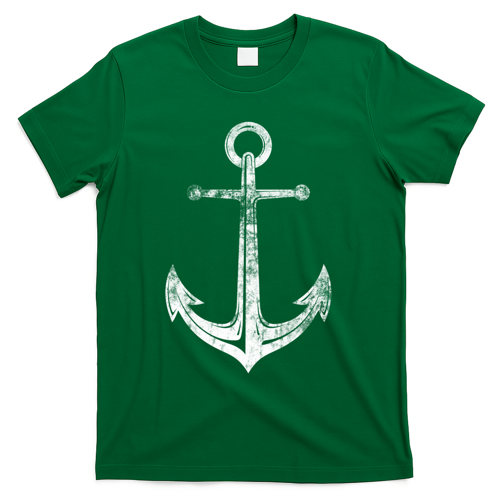 Vintage Anchor Summer Sailing Design T-Shirt - Green