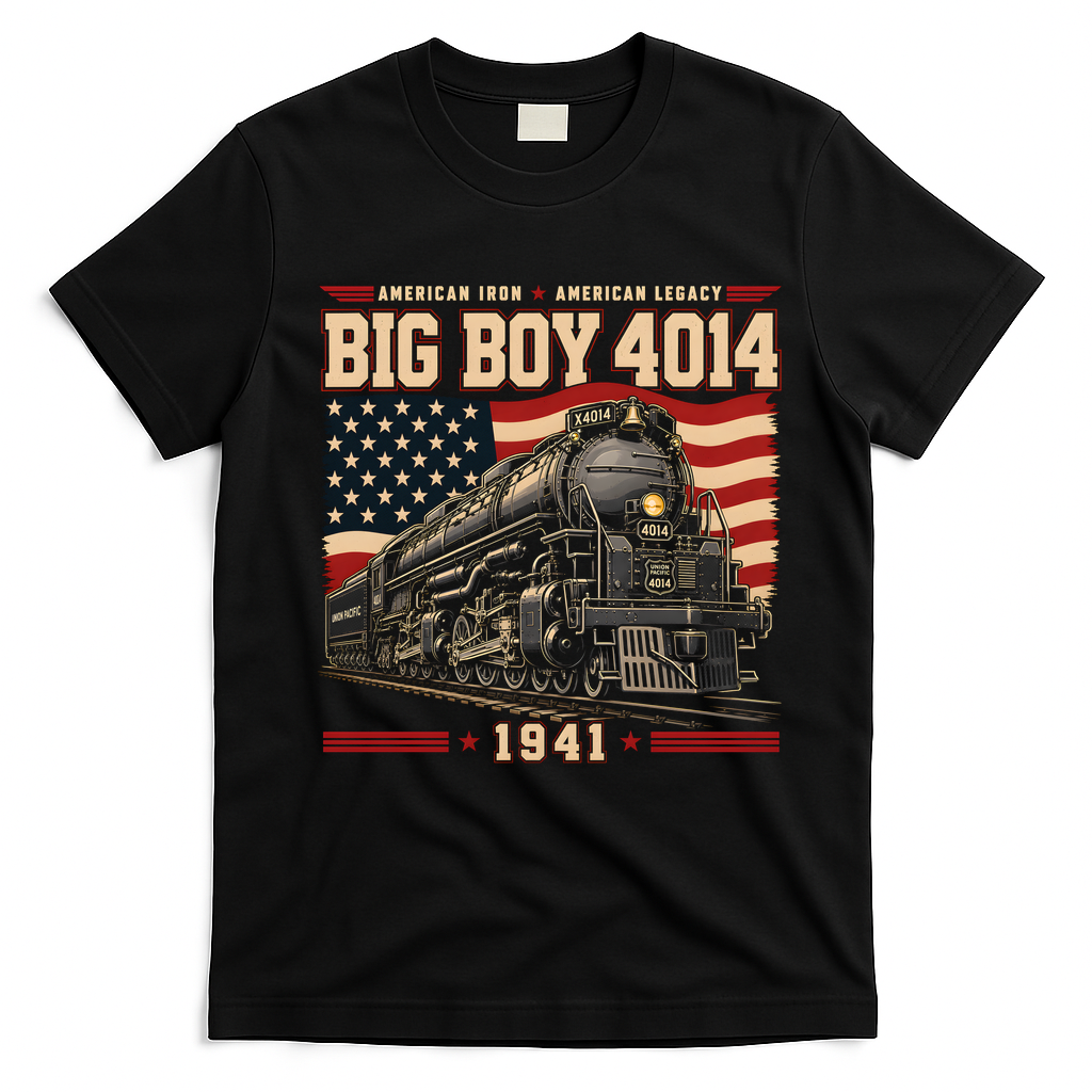 Vintage Big Boy 4014 Steam Locomotive American Pride T-Shirt - Black
