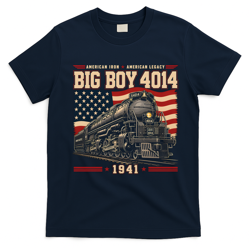 Vintage Big Boy 4014 Steam Locomotive American Pride T-Shirt - Navy Blue