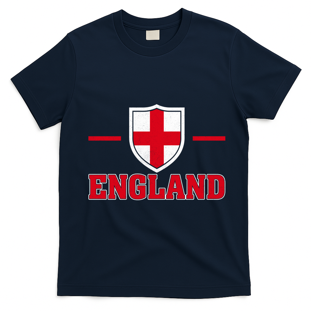 Vintage Bold England Shield Proud Brits T-Shirt - Navy Blue
