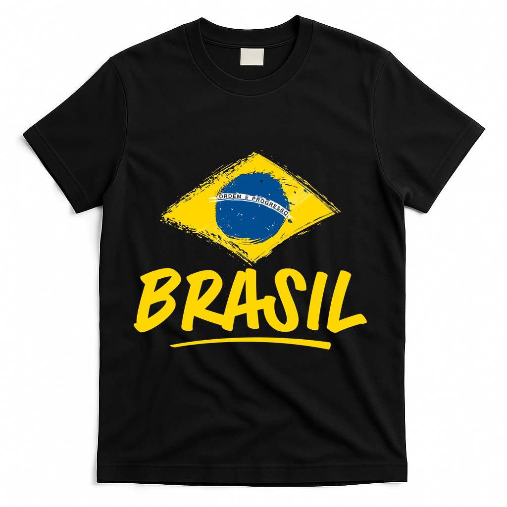 Vintage Brazil Flag Enthusiast Ordem E Progresso T-Shirt - Black