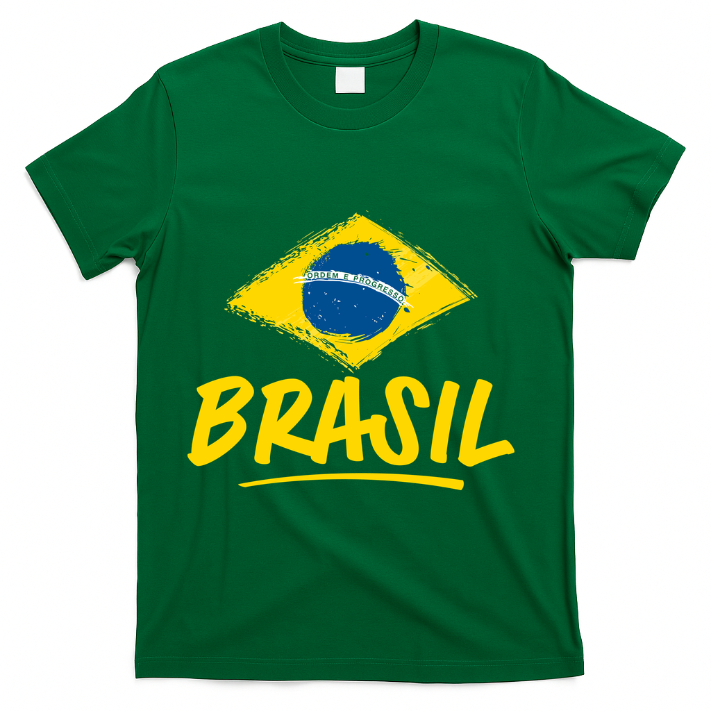 Vintage Brazil Flag Enthusiast Ordem E Progresso T-Shirt - Green