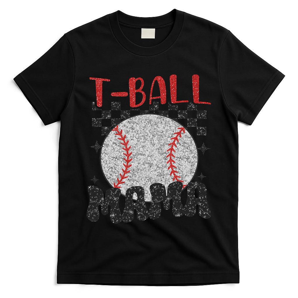 Vintage Ball Mama Softball Mom Checkered Print Mothers Day T-Shirt