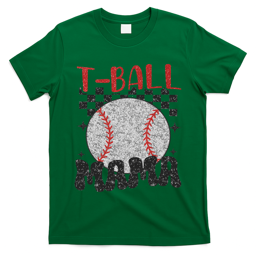 Vintage Ball Mama Softball Mom Checkered Print Mothers Day T-Shirt