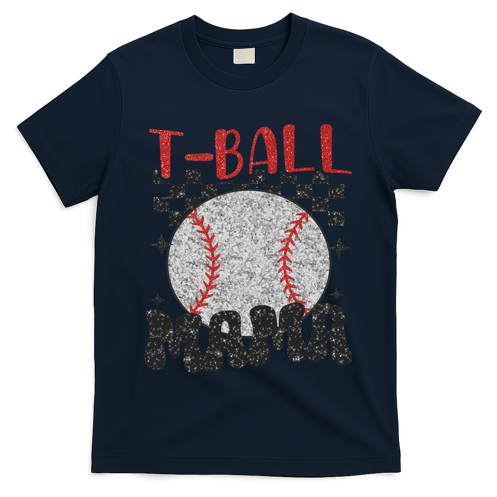 Vintage Ball Mama Softball Mom Checkered Print Mothers Day T-Shirt