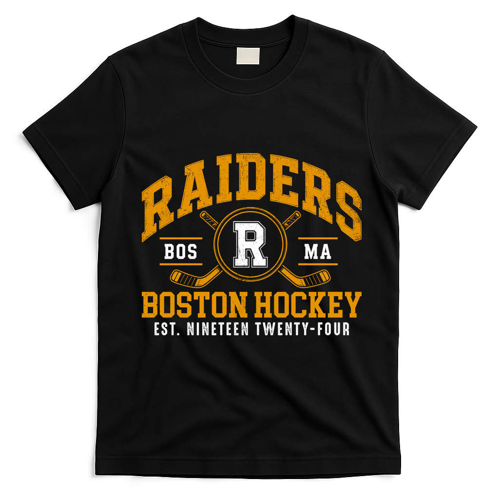Vintage Boston Raiders Hockey Fan Team Spirit T-Shirt - Black