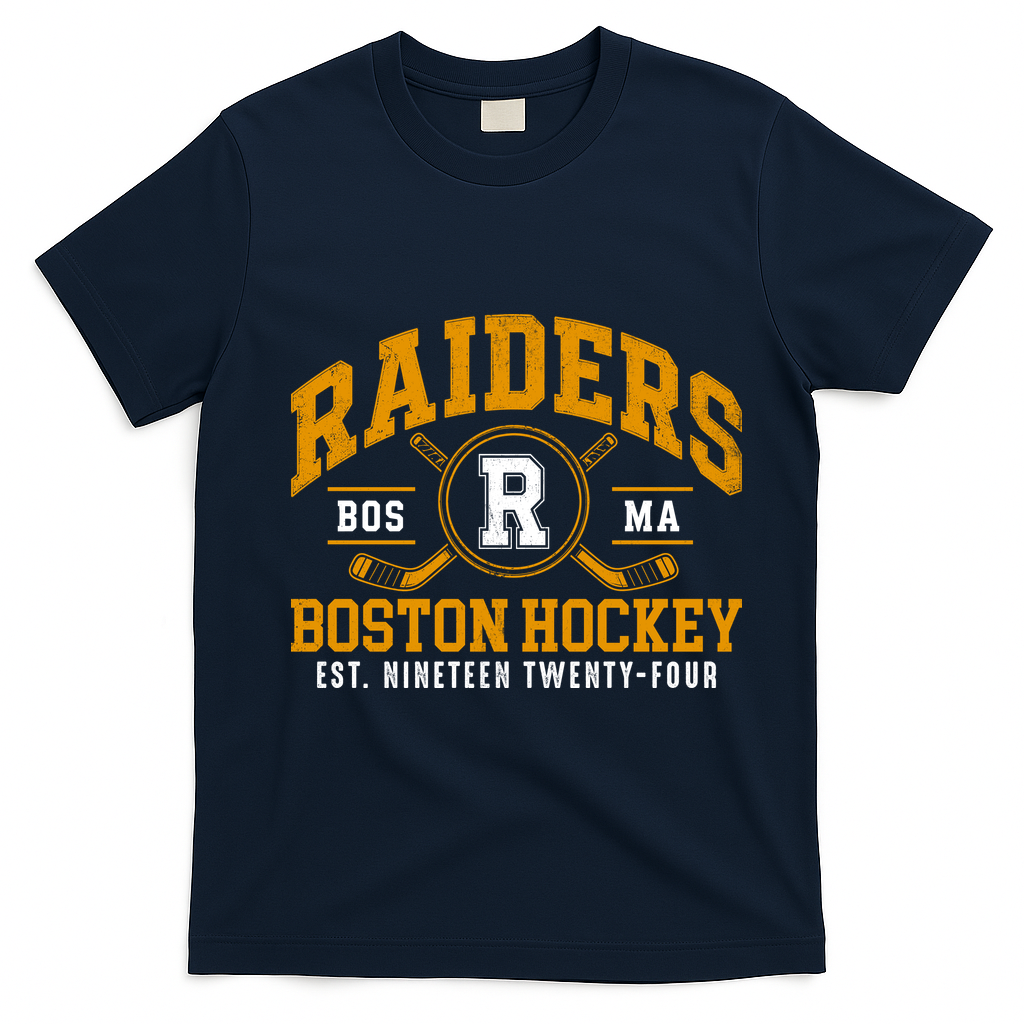 Vintage Boston Raiders Hockey Fan Team Spirit T-Shirt - Navy Blue