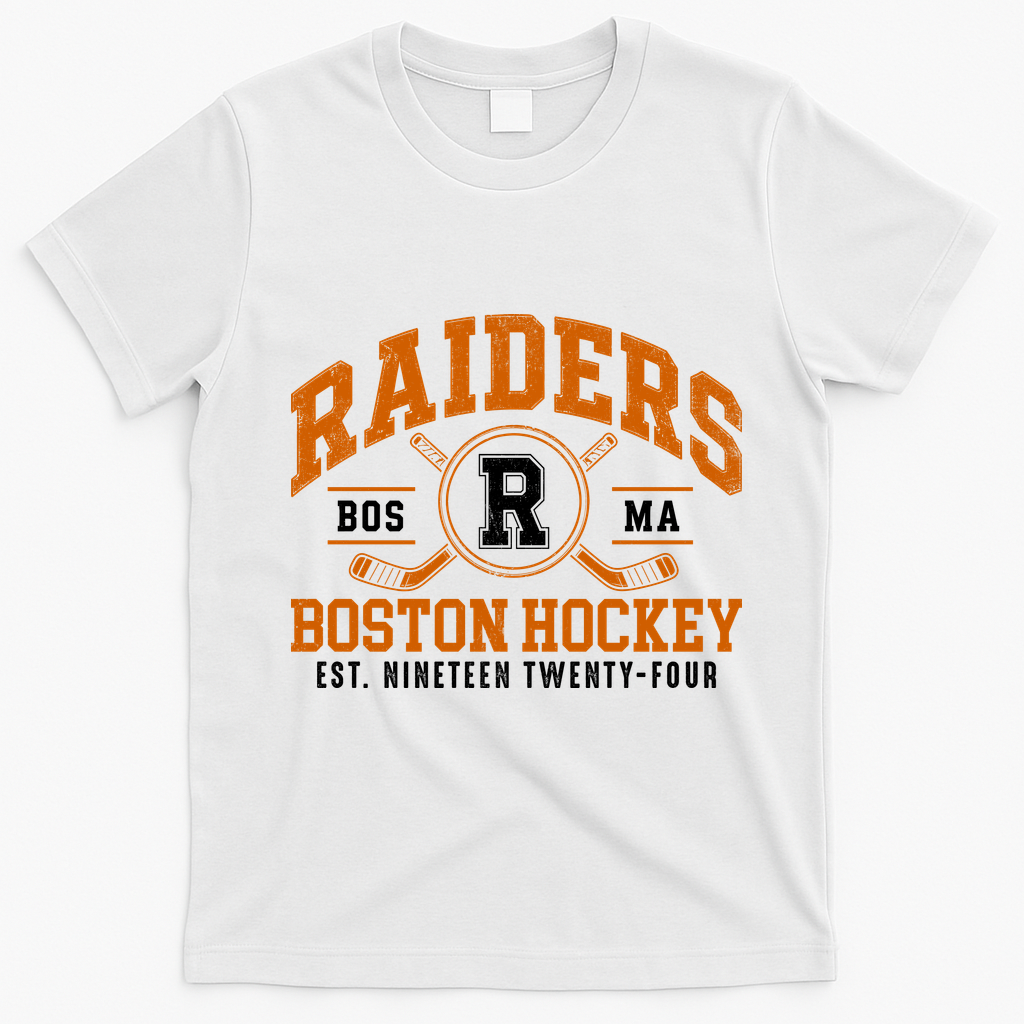 Vintage Boston Raiders Hockey Fan Team Spirit T-Shirt - White