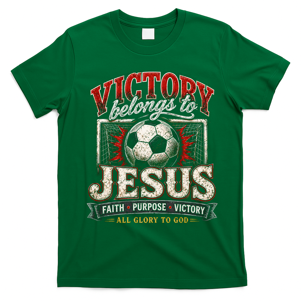 Victory Belongs To Jesus Soccer Faith Glory To God T-Shirt - Irish Green