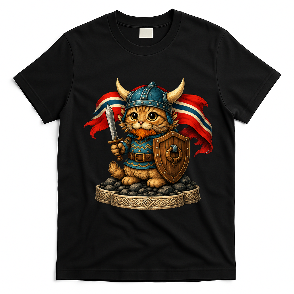 Viking Cat Norway Norwegian T-Shirt - Black