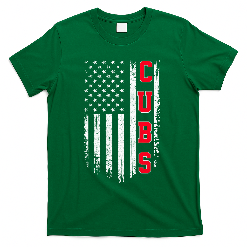 Vintage Cubs Name American US Flag Sports T-Shirt - Green