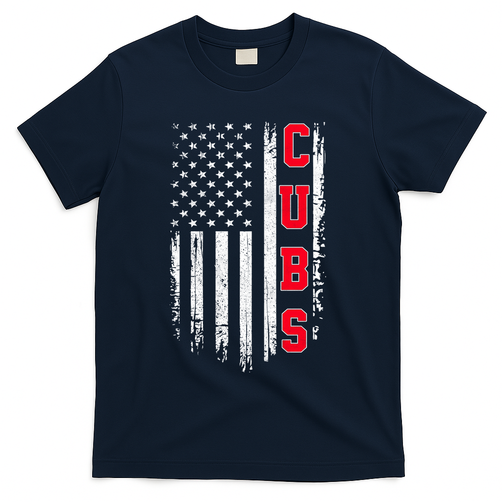 Vintage Cubs Name American US Flag Sports T-Shirt - Navy
