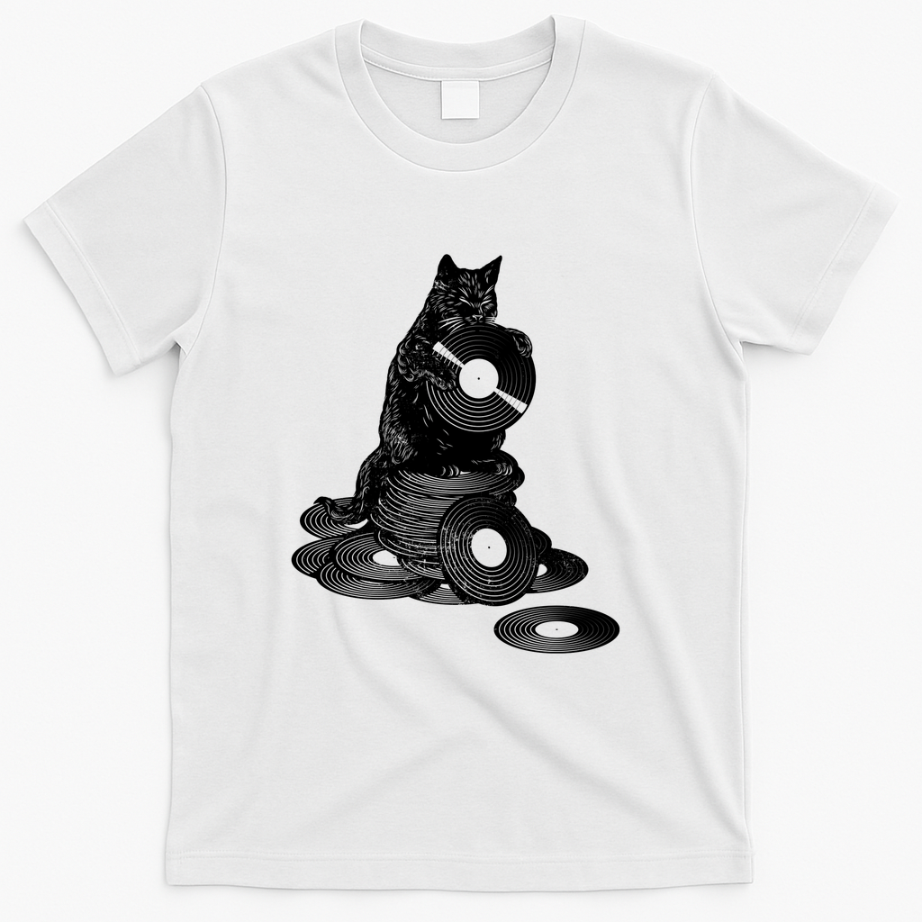 Vinyl Cat Retro Music by Tobe Fonseca - White