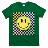 Vintage Checkered Smiling Face T-Shirt - Green