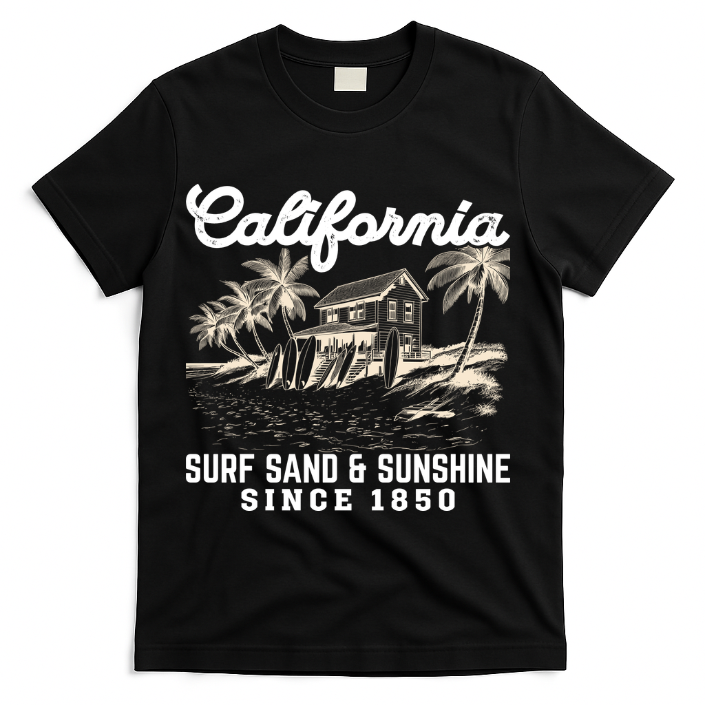 Vintage California Summer Beach Vibes Vacation T-Shirt - Black