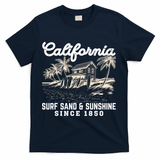 Vintage California Summer Beach Vibes Vacation T-Shirt - Navy