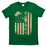 Vintage Distressed Cowboy American USA Flag T-Shirt - Green