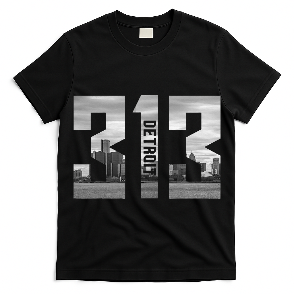 Vintage Detroit Michigan 313 Area Code Skyline T-Shirt