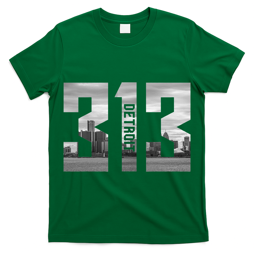 Vintage Detroit Michigan 313 Area Code Skyline T-Shirt