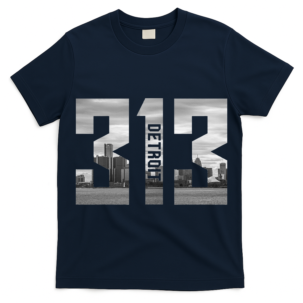Vintage Detroit Michigan 313 Area Code Skyline T-Shirt