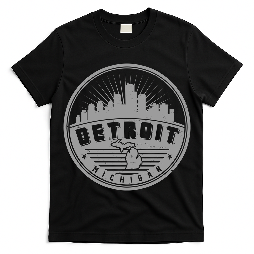 Vintage Detroit Michigan Skyline Emblem T-Shirt