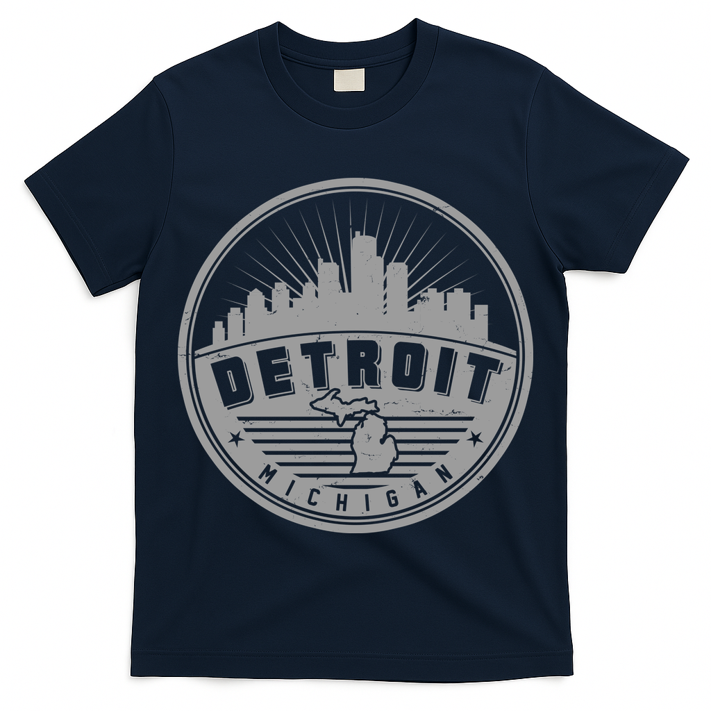 Vintage Detroit Michigan Skyline Emblem T-Shirt