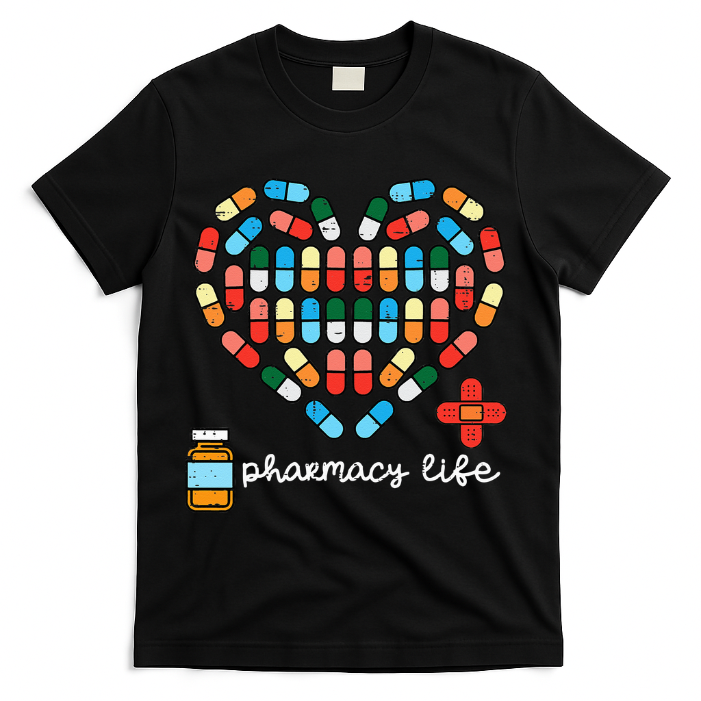 Valentines Day Pharmacy Life Pill Heart Pharmacist T-Shirt - Black