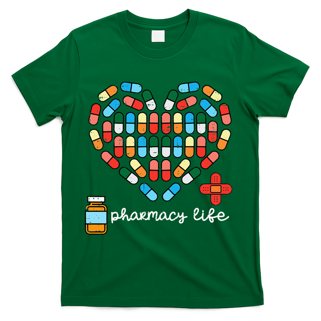 Valentines Day Pharmacy Life Pill Heart Pharmacist T-Shirt - Green