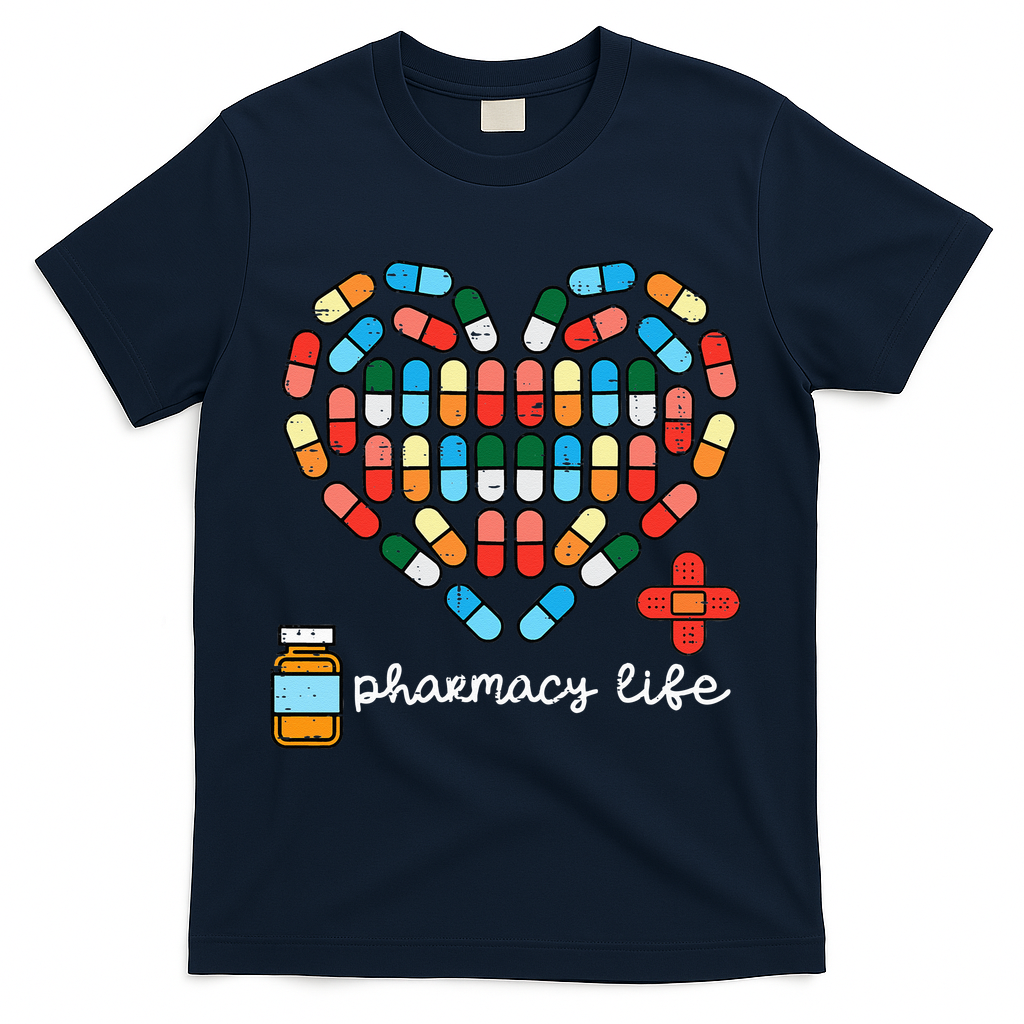Valentines Day Pharmacy Life Pill Heart Pharmacist T-Shirt - Navy