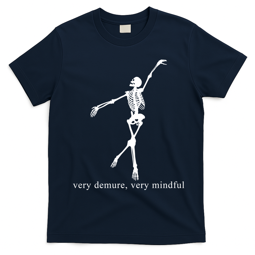Very Demure Very Mindful Funny Skeleton T-Shirt - Navy Blue