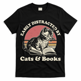 Vintage Easily Distracted By Cats And Books T-Shirt
