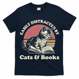 Vintage Easily Distracted By Cats And Books T-Shirt