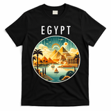 Vintage Egyptian Landscape Art Pyramids And Sun T-Shirt - Black