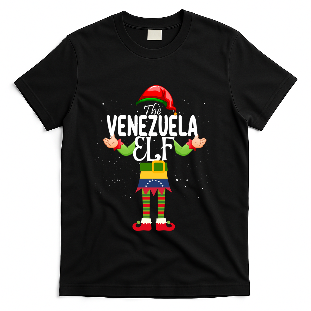 Venezuela Elf Matching Proud Patriotic Group Christmas Party Funny Gift T-Shirt - Black