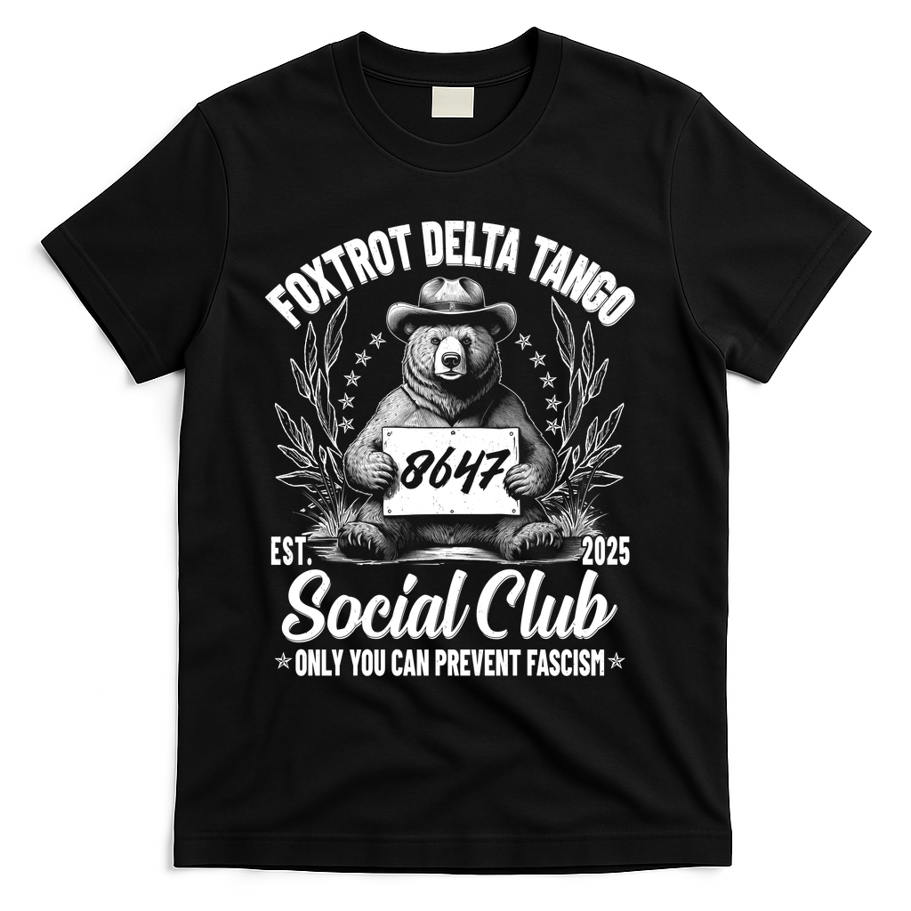 Vintage Foxtrot Delta Tango Social Club 8647 Ranger Bear T-Shirt - Black