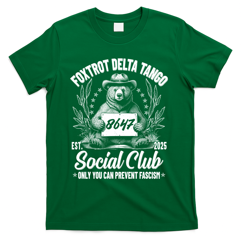 Vintage Foxtrot Delta Tango Social Club 8647 Ranger Bear T-Shirt - Green