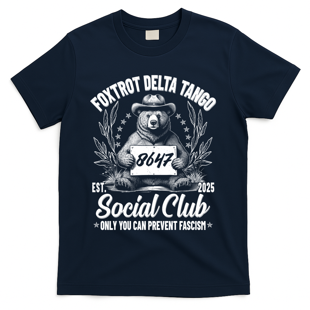 Vintage Foxtrot Delta Tango Social Club 8647 Ranger Bear T-Shirt - Navy