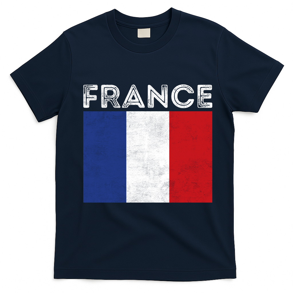 Vintage French Flag France Fan T-Shirt - Navy Blue