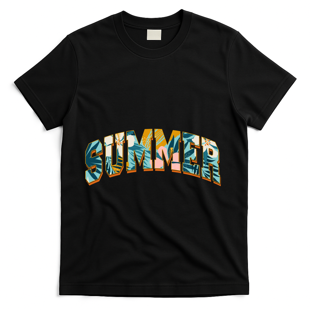 Vintage Floral Flower Pattern Summer T-Shirt - Black